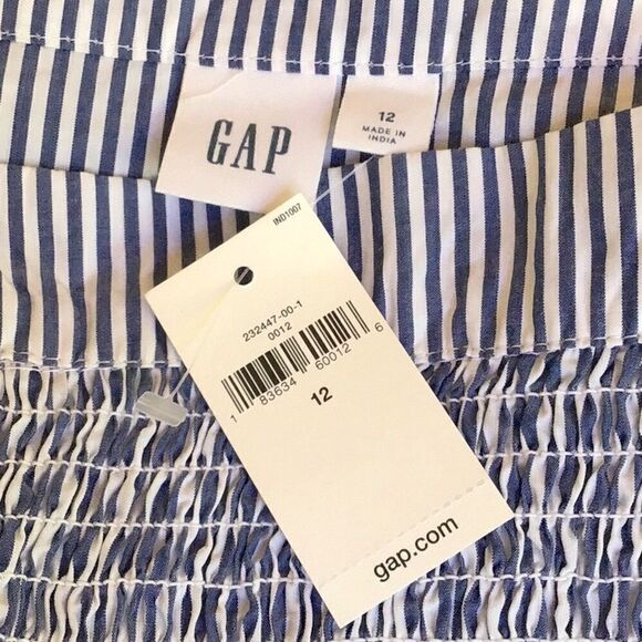 Gap Blue White Pinstripe Smock Waist Nautical Cotton Midi Skirt - Picture 15 of 16